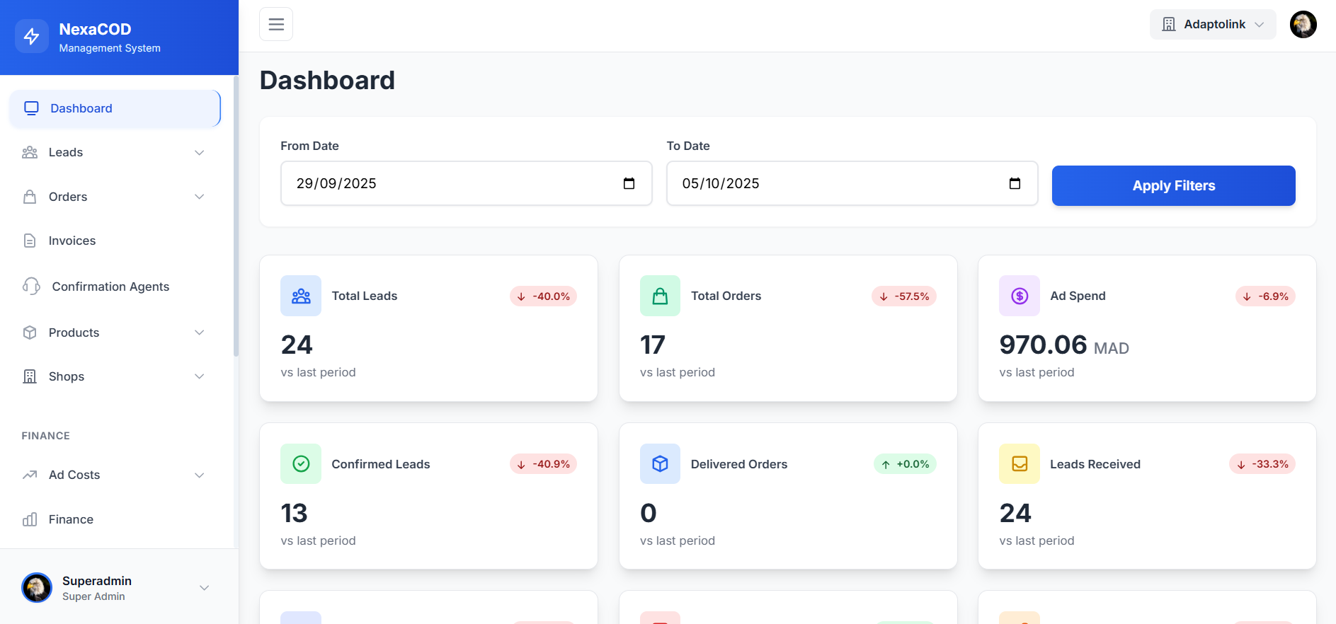 NexaCOD Dashboard Interface